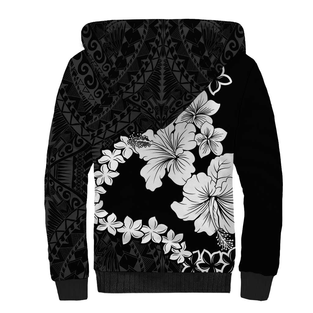American Samoa Lotu Tamaiti Sherpa Hoodie White Sunday Plumeria Black Vibe