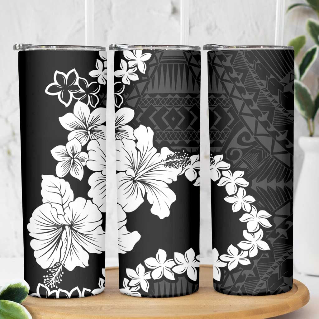 American Samoa Lotu Tamaiti Skinny Tumbler White Sunday Plumeria Black Vibe