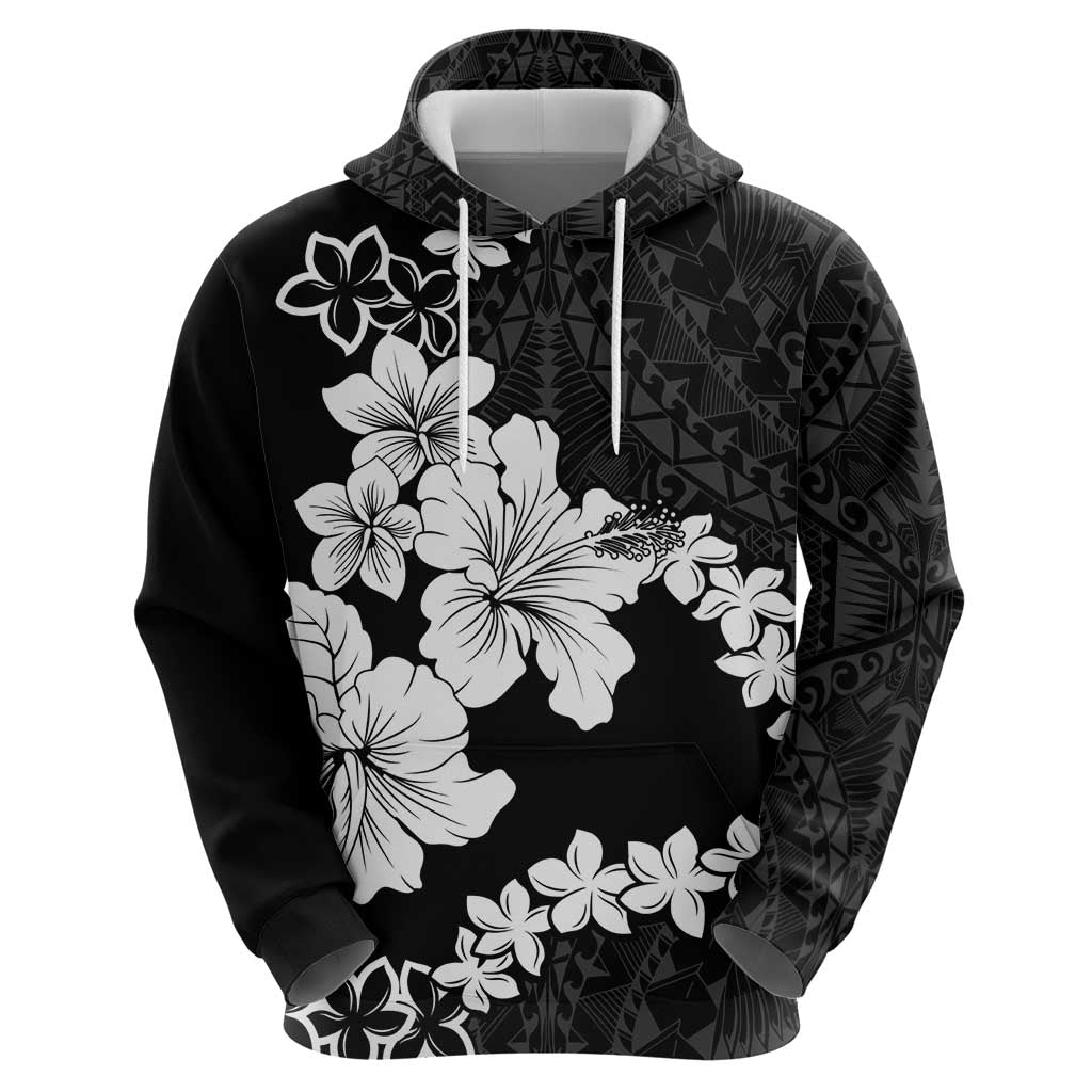 American Samoa Lotu Tamaiti Zip Hoodie White Sunday Plumeria Black Vibe