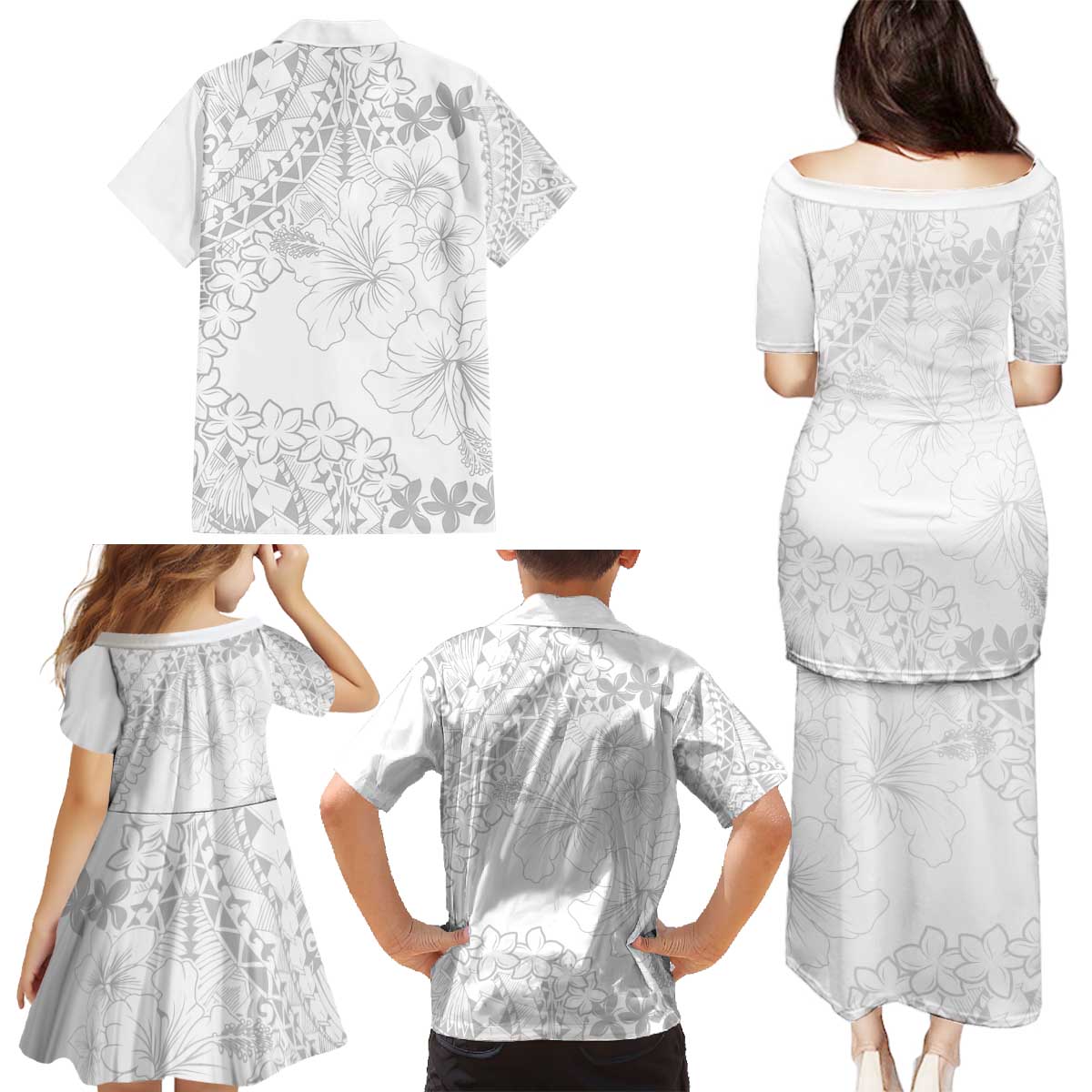 American Samoa Lotu Tamaiti Family Matching Puletasi and Hawaiian Shirt White Sunday Plumeria White Vibe
