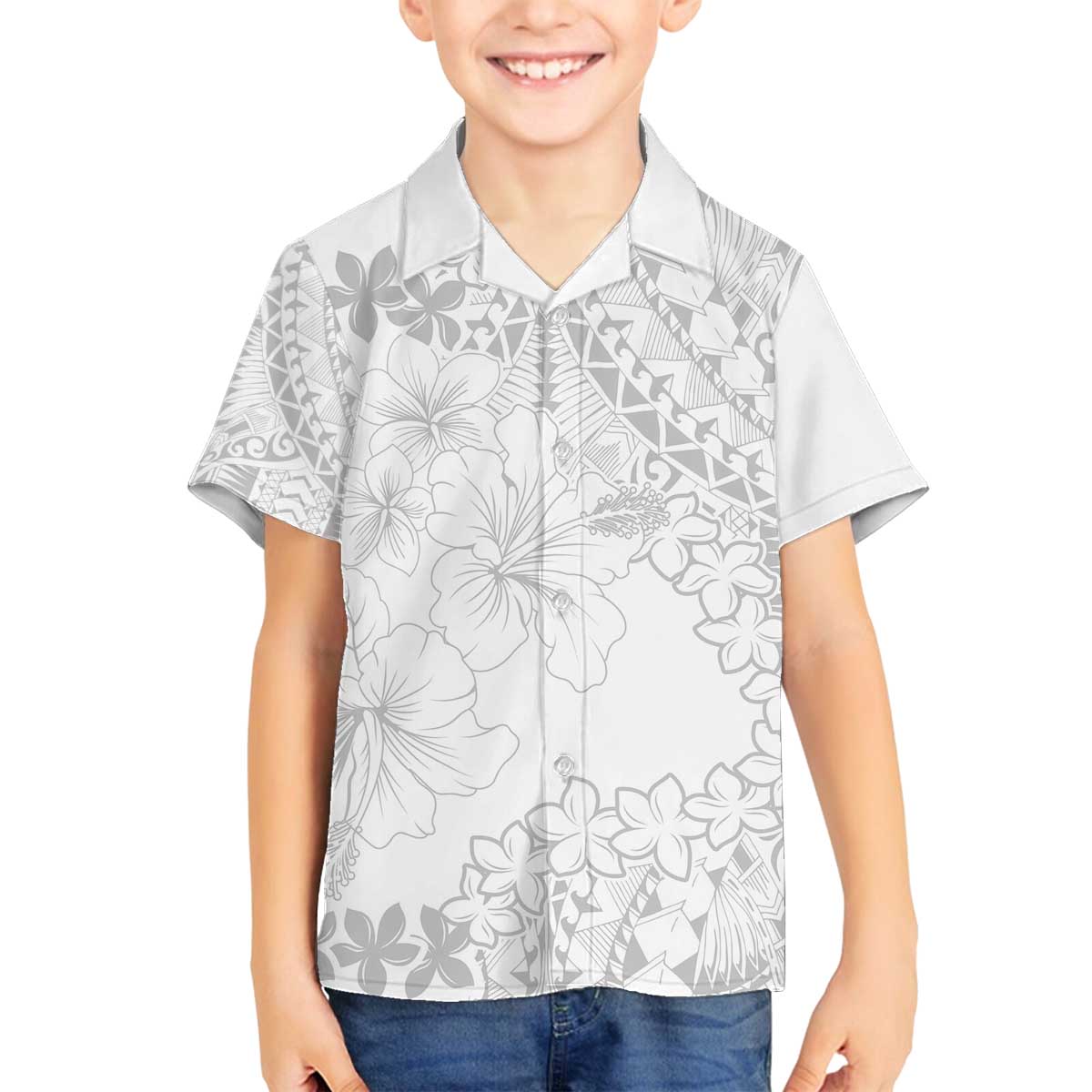 American Samoa Lotu Tamaiti Family Matching Puletasi and Hawaiian Shirt White Sunday Plumeria White Vibe