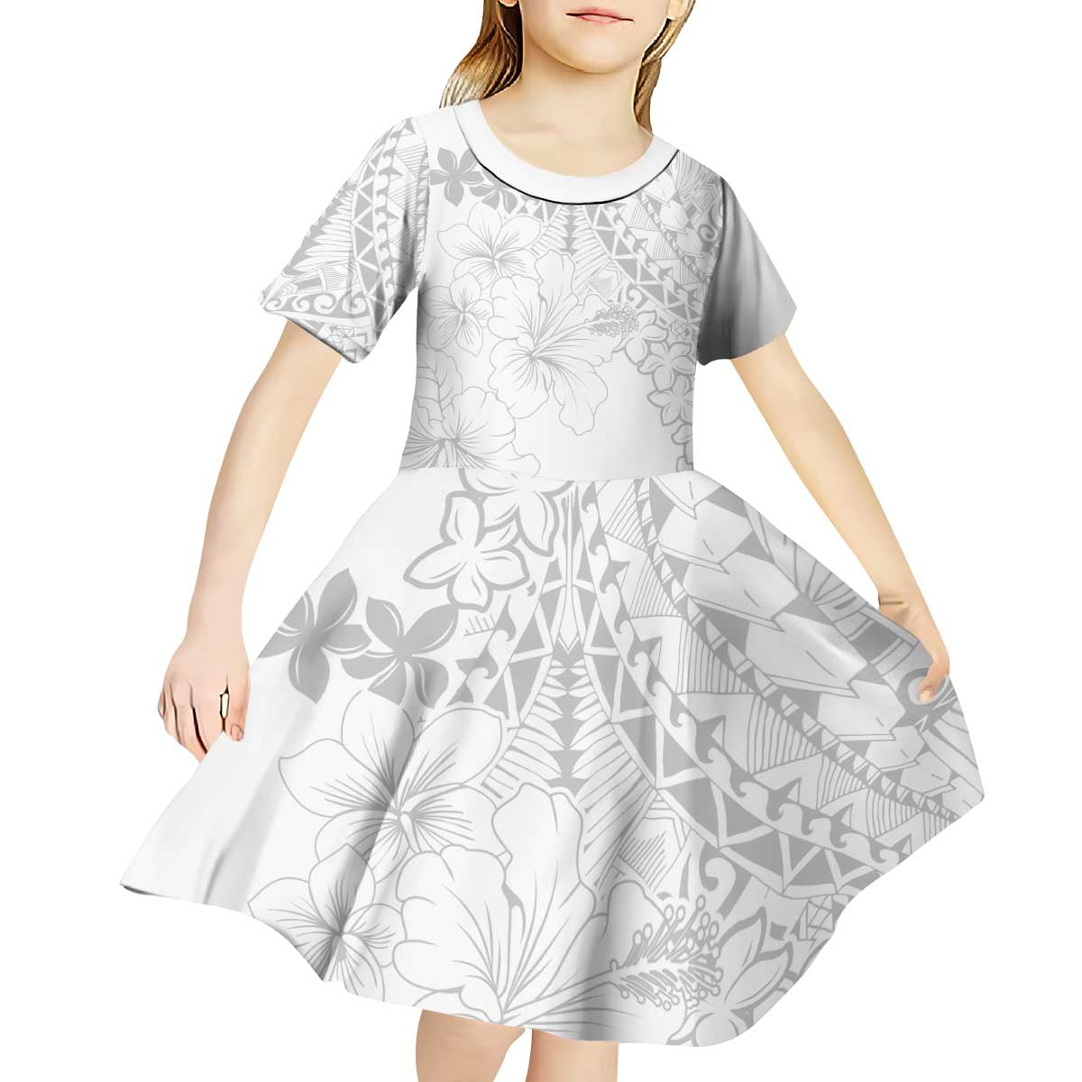 American Samoa Lotu Tamaiti Kid Short Sleeve Dress White Sunday Plumeria White Vibe