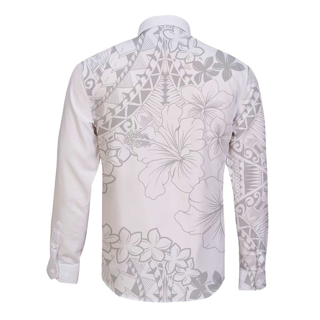 American Samoa Lotu Tamaiti Long Sleeve Button Shirt White Sunday Plumeria White Vibe