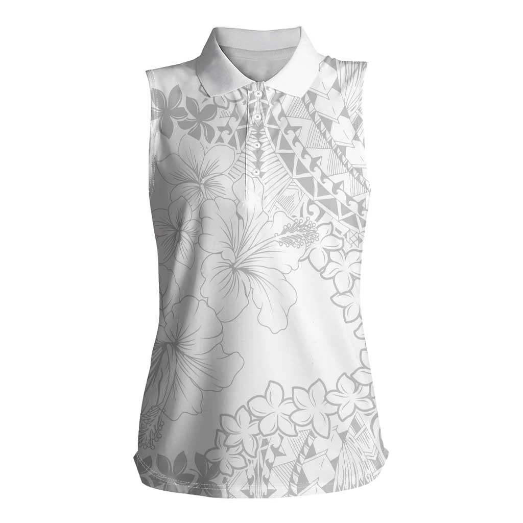 American Samoa Lotu Tamaiti Women Sleeveless Polo Shirt White Sunday Plumeria White Vibe