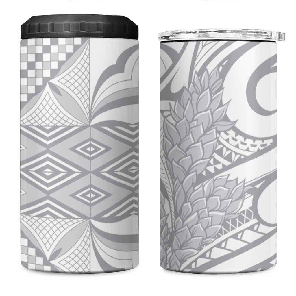 Samoa Lotu Tamaiti 4 in 1 Can Cooler Tumbler White Sunday Siapo With Teuila Torch Ginger