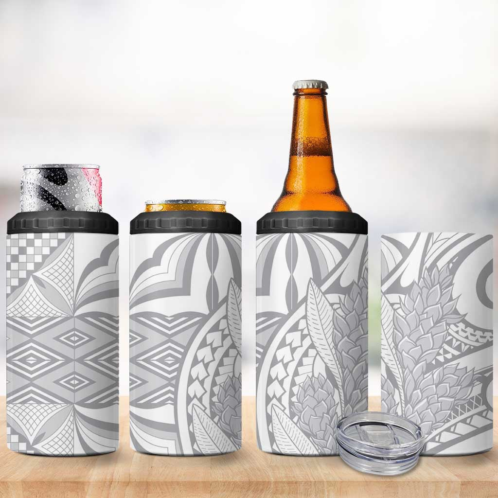 Samoa Lotu Tamaiti 4 in 1 Can Cooler Tumbler White Sunday Siapo With Teuila Torch Ginger
