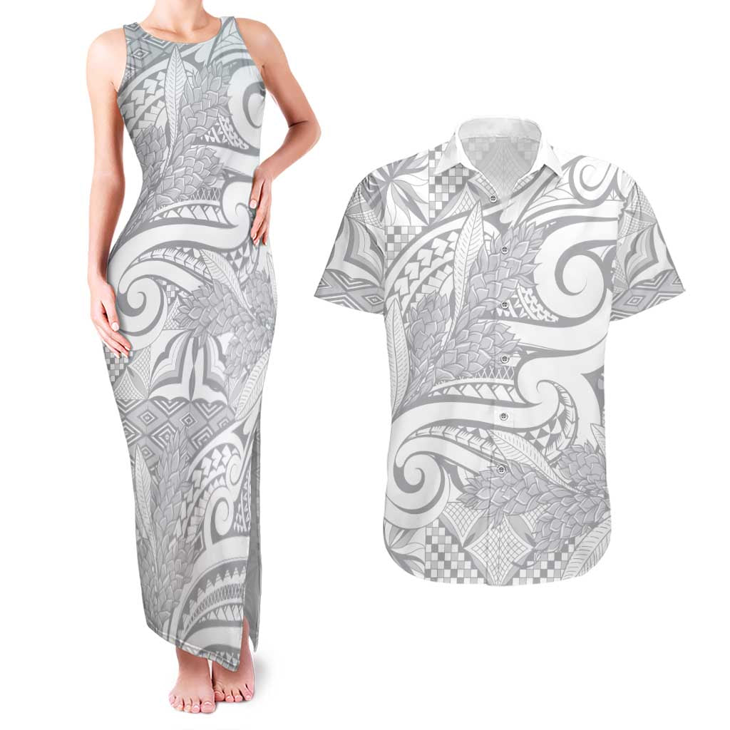 Lotu Tamaiti Samoa Siapo Couples Matching Tank Maxi Dress and Hawaiian Shirt White Sunday With Teuila Torch Ginger