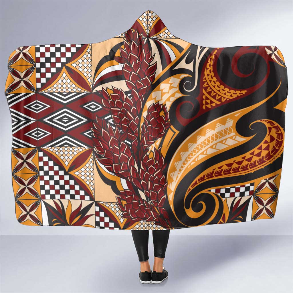 Vintage Samoa Siapo Hooded Blanket With Teuila Torch Ginger LT9 One Size Art - Polynesian Pride