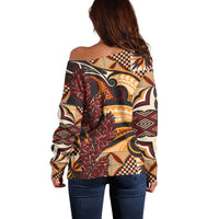 Vintage Samoa Siapo Off Shoulder Sweater With Teuila Torch Ginger