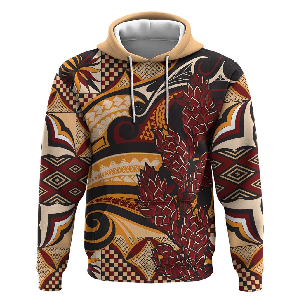 Vintage Samoa Siapo Zip Hoodie With Teuila Torch Ginger LT9 Pullover Hoodie Art - Polynesian Pride
