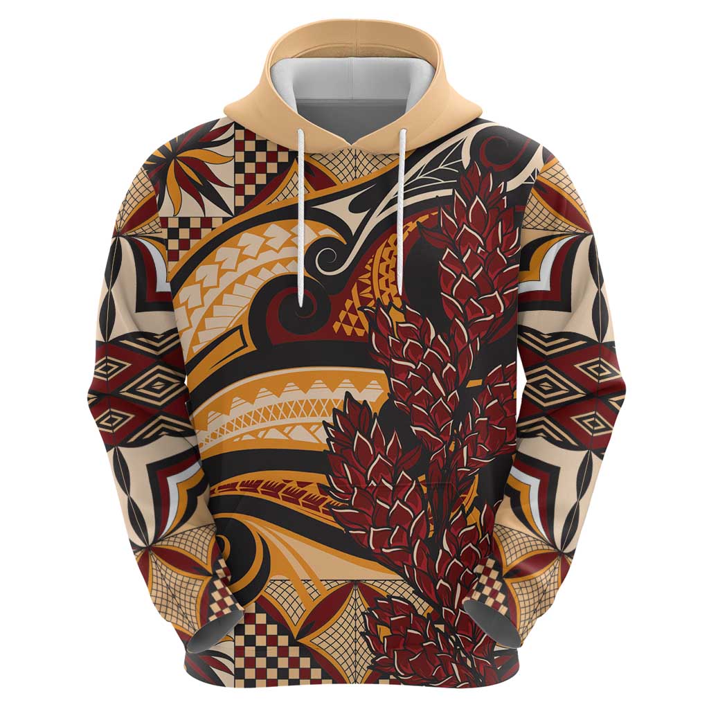 Vintage Samoa Siapo Zip Hoodie With Teuila Torch Ginger LT9 - Polynesian Pride