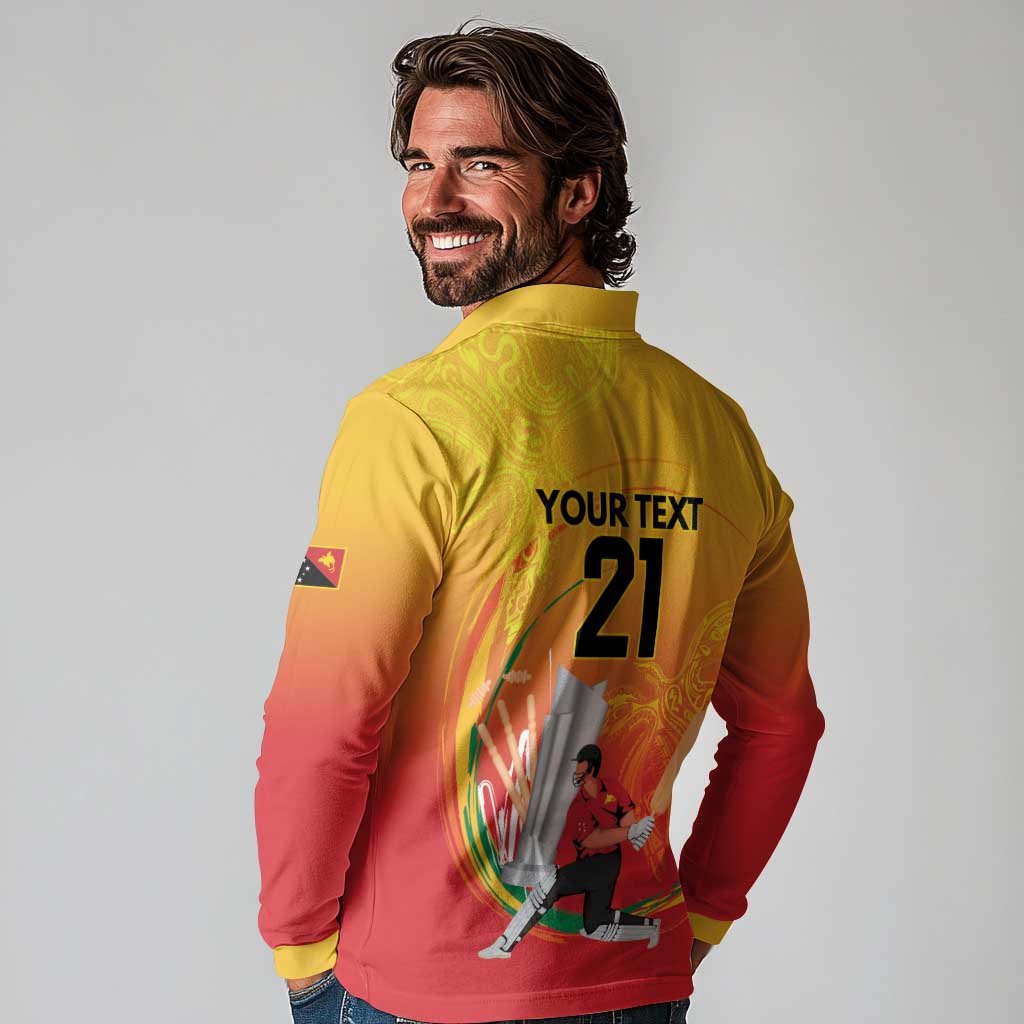 Custom Cricket PNG East Asia-Pacific Long Sleeve Polo Shirt Papua New Guinea Rise to Power - Polynesian Pride