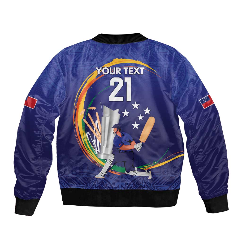 Custom Cricket Samoa East Asia-Pacific Sleeve Zip Bomber Jacket Samoa Storming the Limits - Polynesian Pride