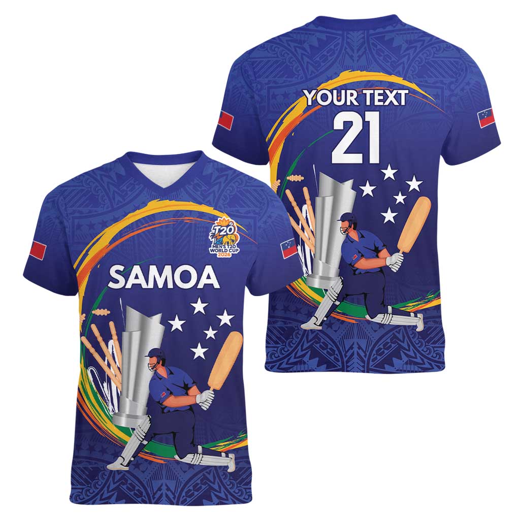 Custom Cricket Samoa East Asia-Pacific Women V-Neck T-Shirt Samoa Storming the Limits - Polynesian Pride