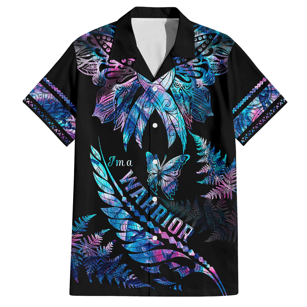 polynesia-ribbon-butterflies-family-matching-off-shoulder-long-sleeve-dress-and-hawaiian-shirt-silver-fern-breast-cancer-with-papua-shell-pattern