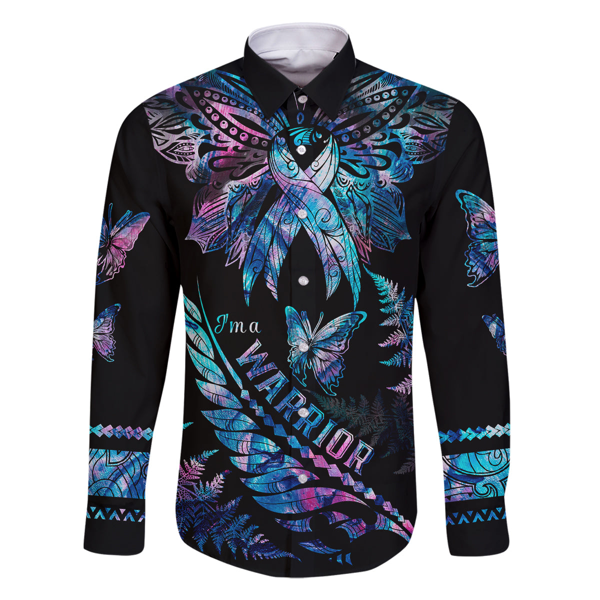 polynesia-ribbon-butterflies-family-matching-tank-maxi-dress-and-hawaiian-shirt-silver-fern-breast-cancer-with-papua-shell-pattern