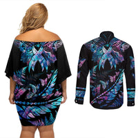 personalised-polynesia-ribbon-butterflies-couples-matching-off-shoulder-short-dress-and-long-sleeve-button-shirts-silver-fern-breast-cancer-with-papua-shell-pattern