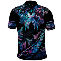 Personalised Polynesia Ribbon Butterflies Polo Shirt Silver Fern Breast Cancer With Papua Shell Pattern LT9 - Polynesian Pride