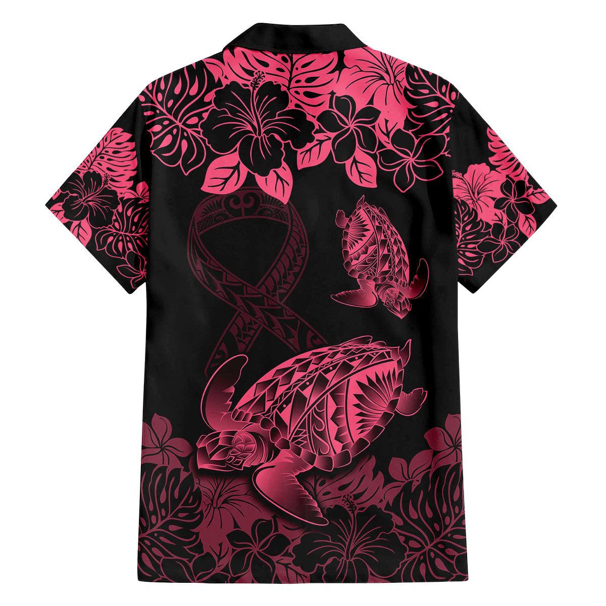 Personalised Polynesian Turtle Ribbon Family Matching Puletasi Dress and Hawaiian Shirt Think Pink Breast Cancer With Pacific Hibiscus LT9 - Polynesian Pride