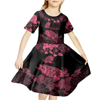 personalised-polynesian-turtle-ribbon-kid-short-sleeve-dress-think-pink-breast-cancer-with-pacific-hibiscus
