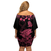 personalised-polynesian-turtle-ribbon-off-shoulder-short-dress-think-pink-breast-cancer-with-pacific-hibiscus