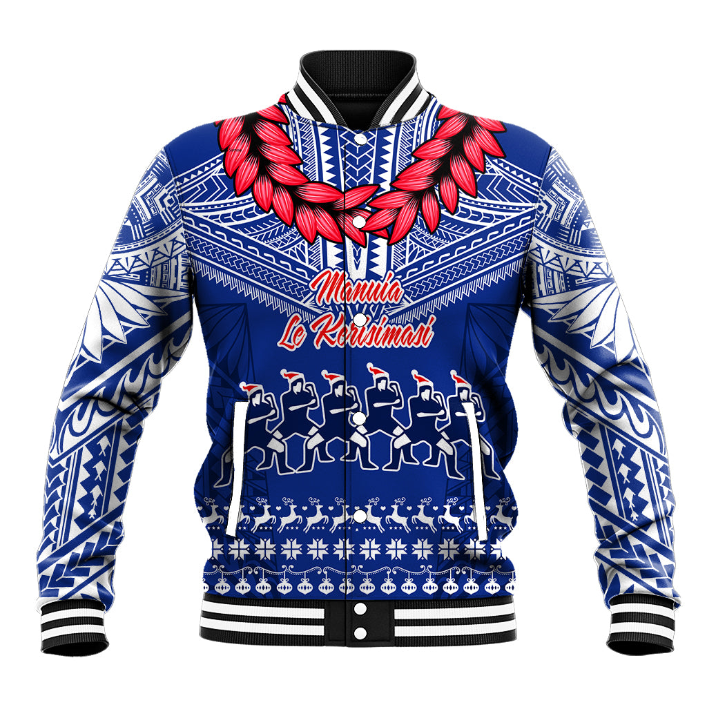 Toa Samoa Christmas Baseball Jacket Samoa Siva Tau Manuia Le Kerisimasi Blue Vibe LT9 Unisex Blue - Polynesian Pride