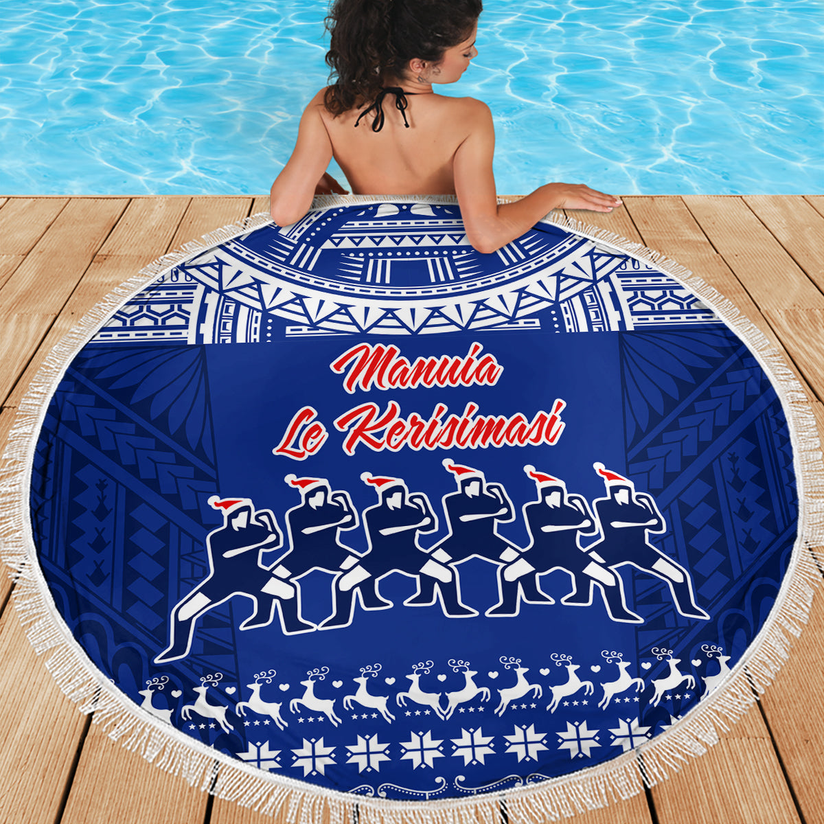Toa Samoa Christmas Beach Blanket Samoa Siva Tau Manuia Le Kerisimasi Blue Vibe LT9 - Polynesian Pride