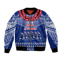 Toa Samoa Christmas Bomber Jacket Samoa Siva Tau Manuia Le Kerisimasi Blue Vibe LT9 Unisex Blue - Polynesian Pride