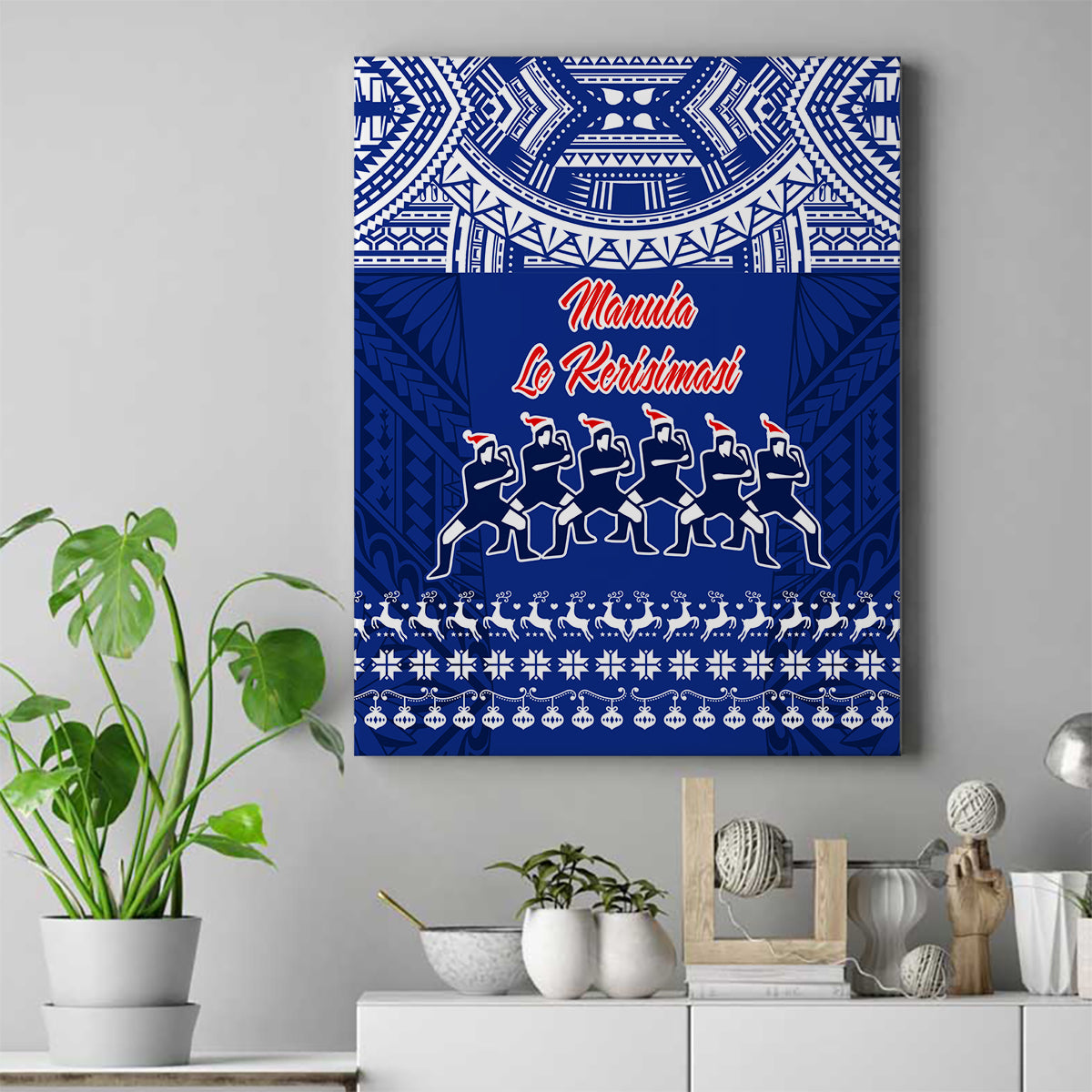 Toa Samoa Christmas Canvas Wall Art Samoa Siva Tau Manuia Le Kerisimasi Blue Vibe LT9 Blue - Polynesian Pride