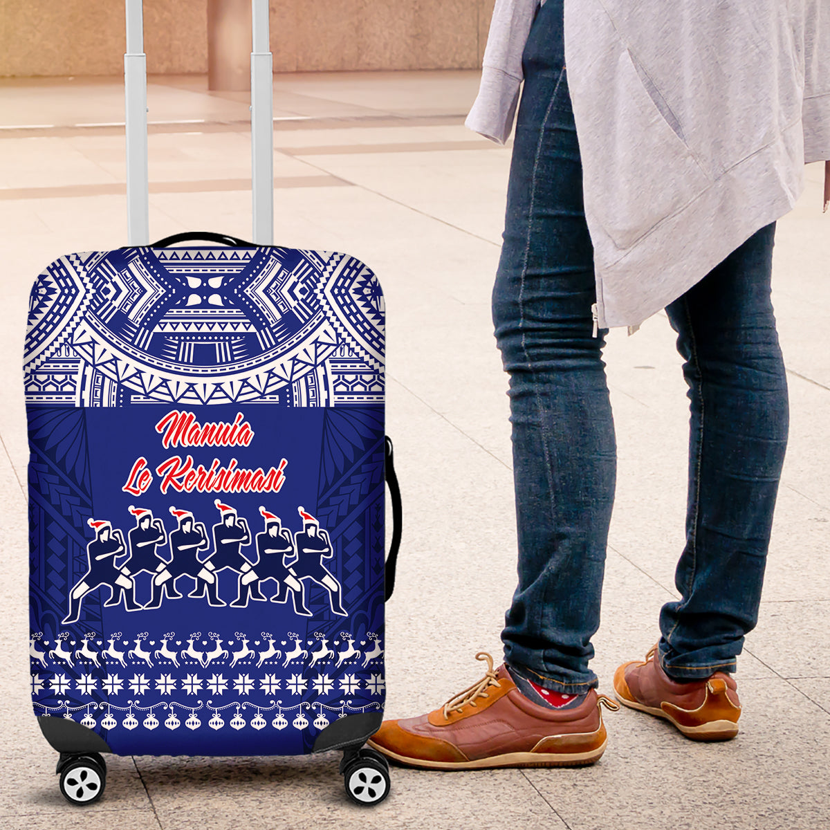 Toa Samoa Christmas Luggage Cover Samoa Siva Tau Manuia Le Kerisimasi Blue Vibe LT9 Blue - Polynesian Pride