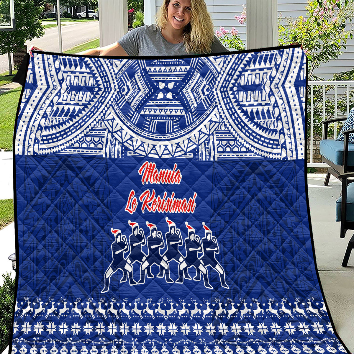 Toa Samoa Christmas Quilt Samoa Siva Tau Manuia Le Kerisimasi Blue Vibe LT9 Blue - Polynesian Pride