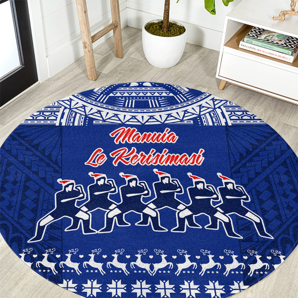 Toa Samoa Christmas Round Carpet Samoa Siva Tau Manuia Le Kerisimasi Blue Vibe LT9 Blue - Polynesian Pride