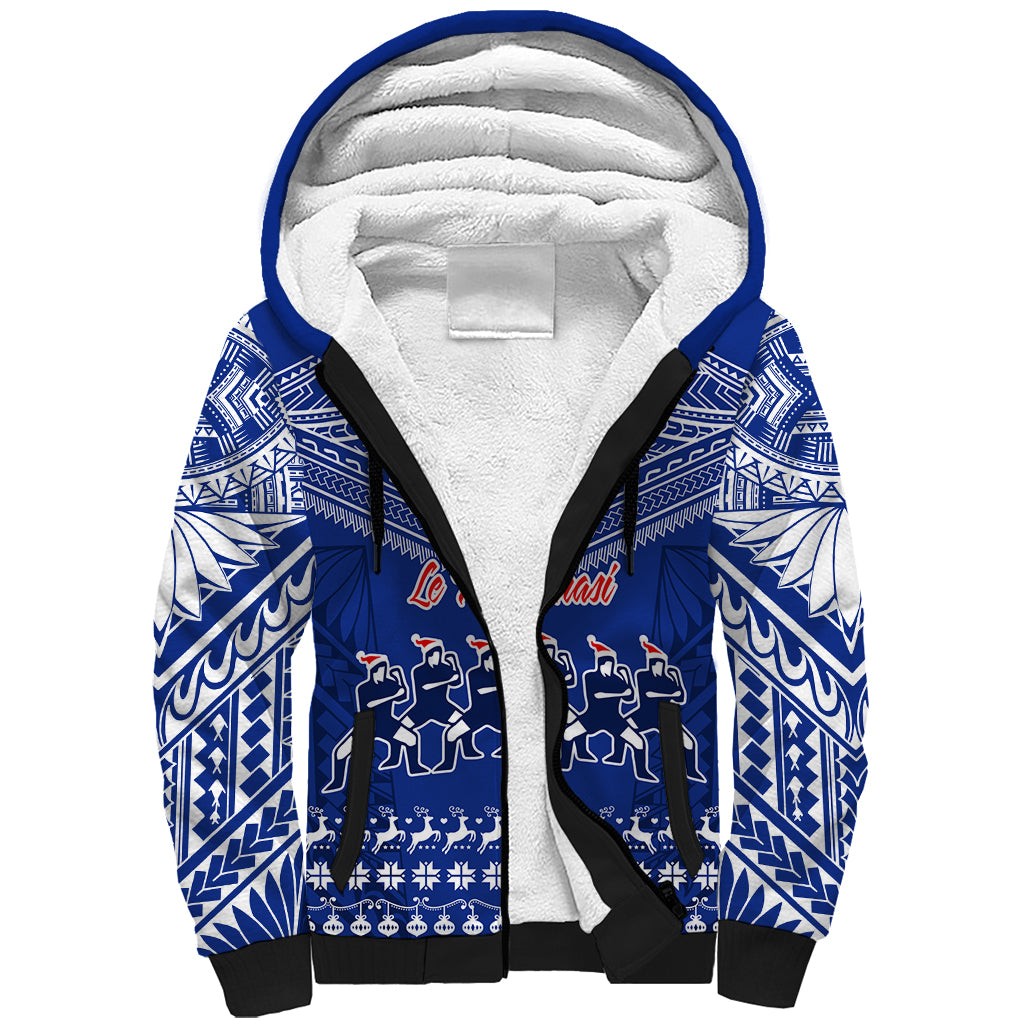 Toa Samoa Christmas Sherpa Hoodie Samoa Siva Tau Manuia Le Kerisimasi Blue Vibe LT9 Unisex Blue - Polynesian Pride