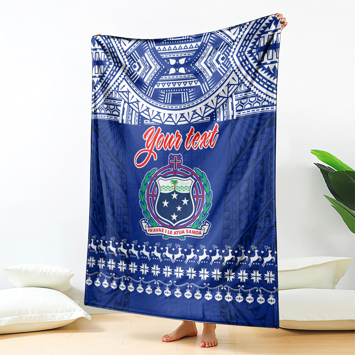 Personalised Toa Samoa Christmas Blanket Samoa Siva Tau Manuia Le Kerisimasi Blue Vibe LT9 Blue - Polynesian Pride