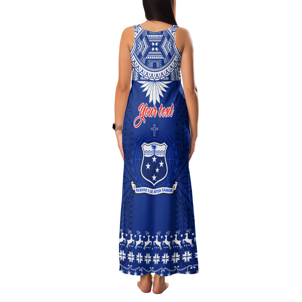 Personalised Toa Samoa Christmas Family Matching Tank Maxi Dress and Hawaiian Shirt Samoa Siva Tau Manuia Le Kerisimasi Blue Vibe LT9 - Polynesian Pride