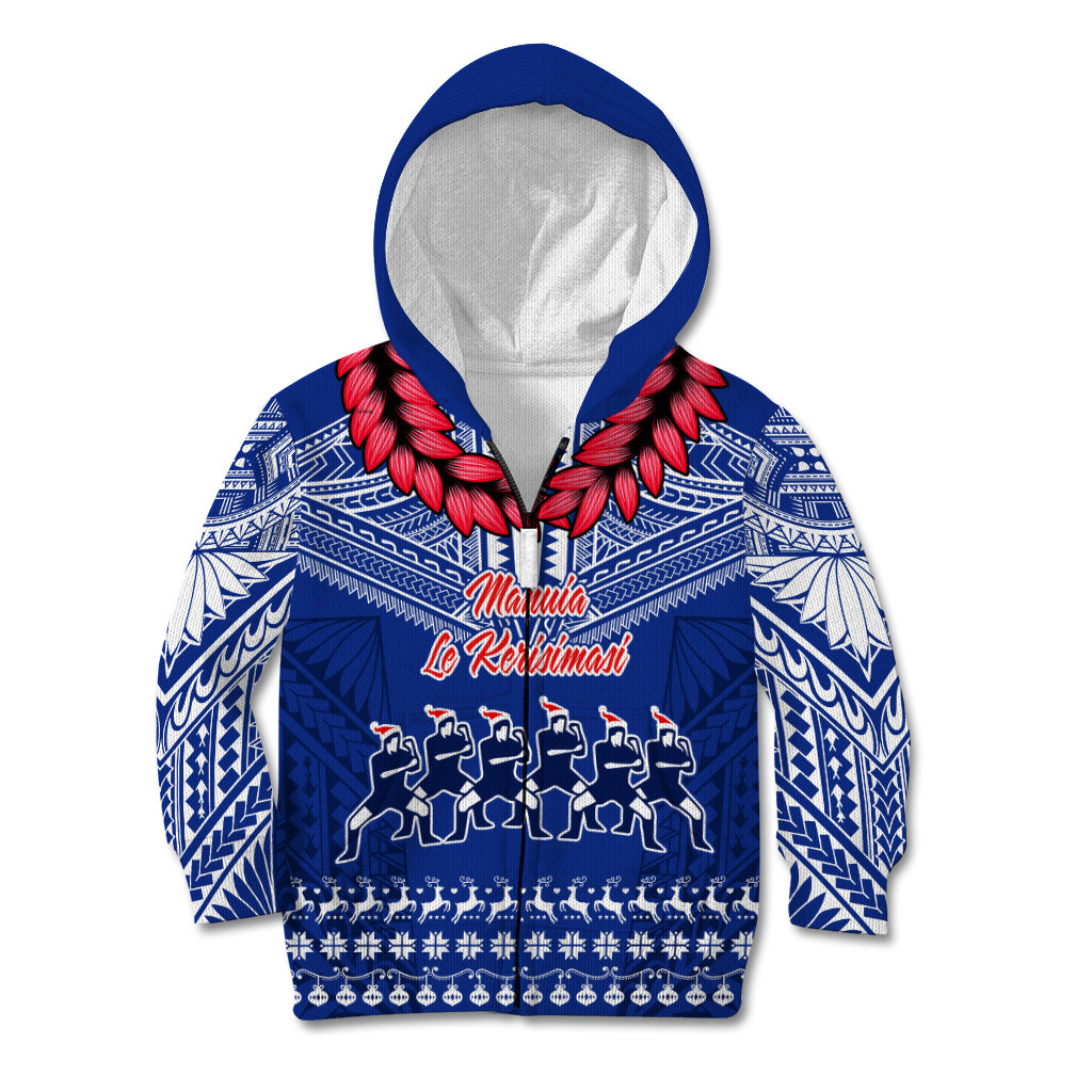 Personalised Toa Samoa Christmas Kid Hoodie Samoa Siva Tau Manuia Le Kerisimasi Blue Vibe LT9 Zip Hoodie Blue - Polynesian Pride