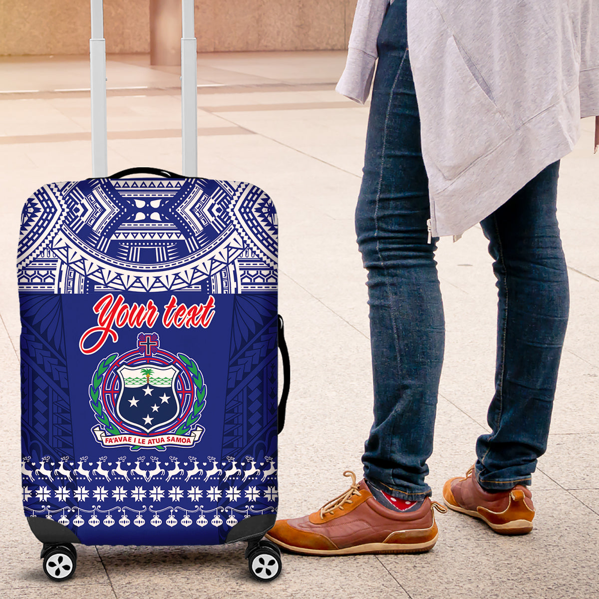 Personalised Toa Samoa Christmas Luggage Cover Samoa Siva Tau Manuia Le Kerisimasi Blue Vibe LT9 Blue - Polynesian Pride