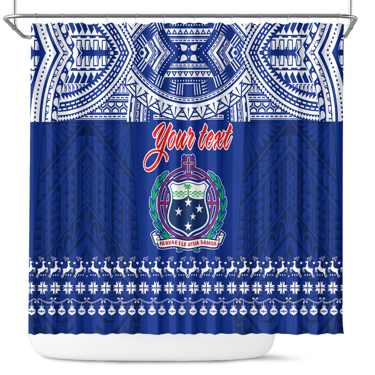 Personalised Toa Samoa Christmas Shower Curtain Samoa Siva Tau Manuia Le Kerisimasi Blue Vibe LT9 Blue - Polynesian Pride