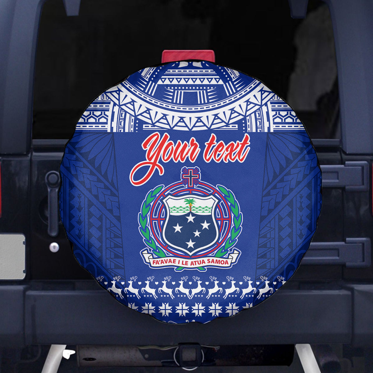 Personalised Toa Samoa Christmas Spare Tire Cover Samoa Siva Tau Manuia Le Kerisimasi Blue Vibe LT9 Blue - Polynesian Pride