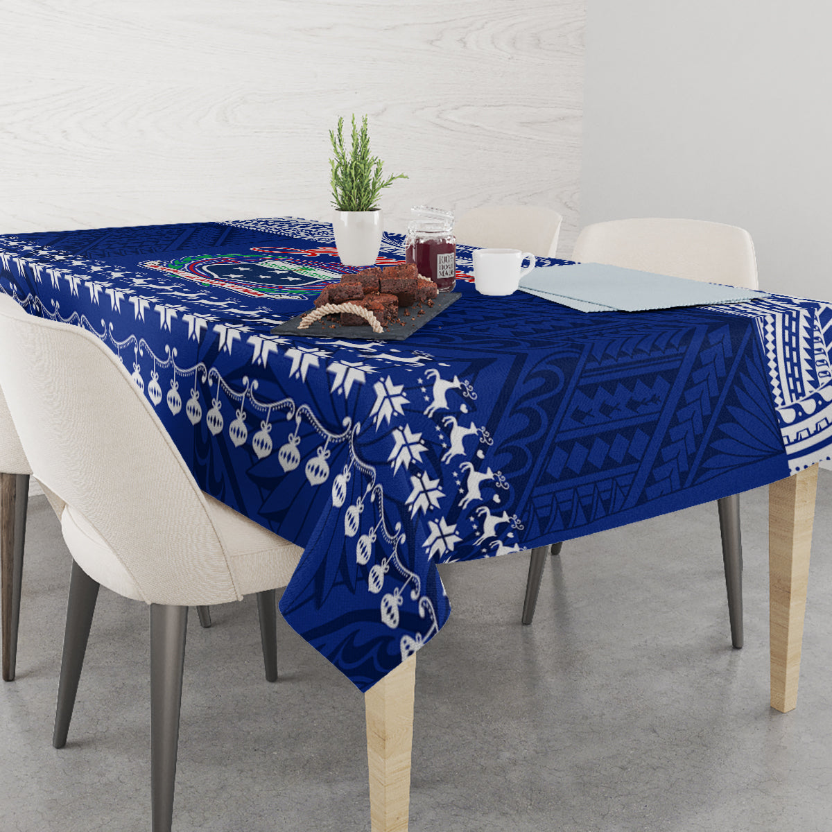 Personalised Toa Samoa Christmas Tablecloth Samoa Siva Tau Manuia Le Kerisimasi Blue Vibe LT9 - Polynesian Pride