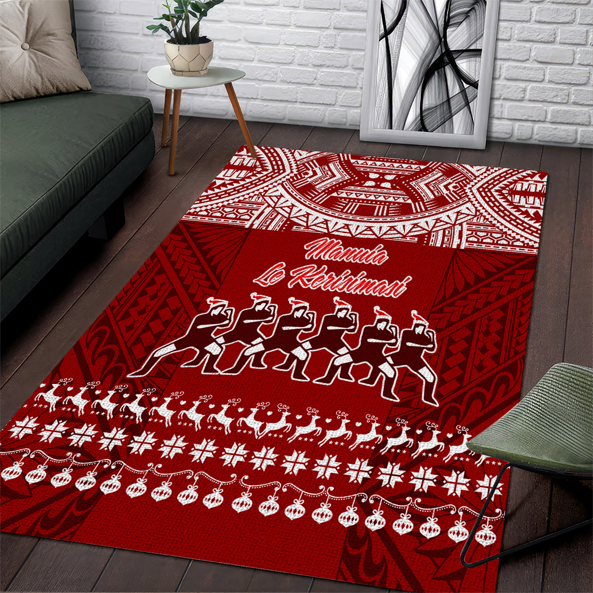 Toa Samoa Christmas Area Rug Samoa Siva Tau Manuia Le Kerisimasi Red Vibe LT9 Red - Polynesian Pride