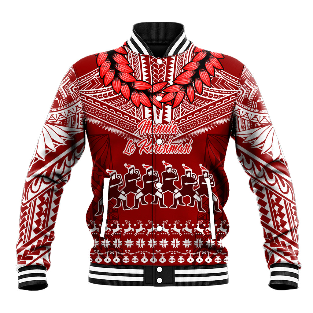 Toa Samoa Christmas Baseball Jacket Samoa Siva Tau Manuia Le Kerisimasi Red Vibe LT9 Unisex Red - Polynesian Pride