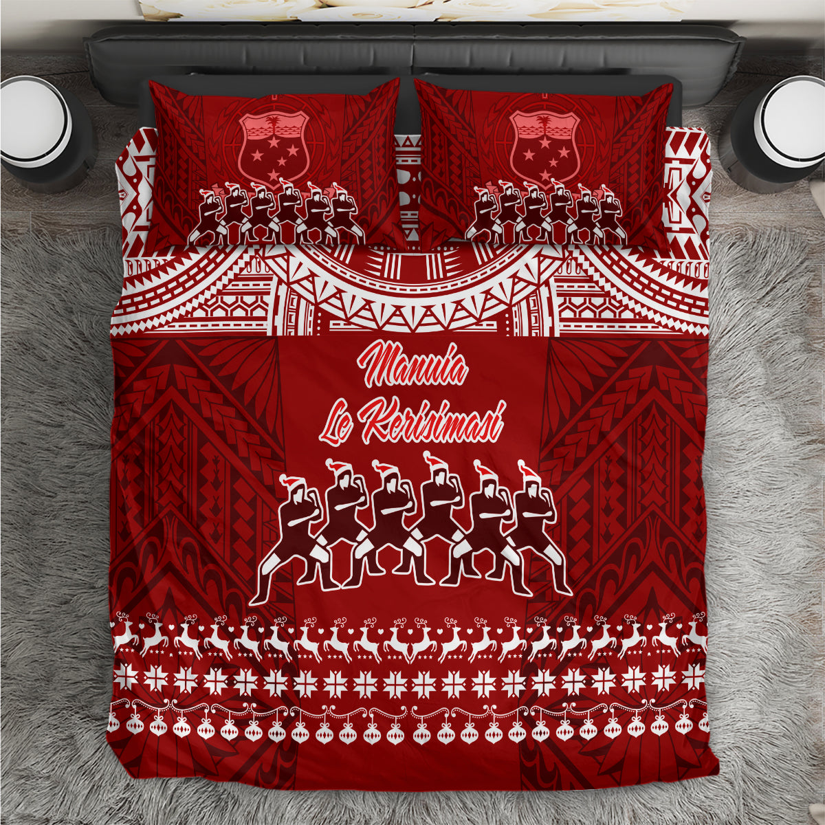 Toa Samoa Christmas Bedding Set Samoa Siva Tau Manuia Le Kerisimasi Red Vibe LT9 Red - Polynesian Pride