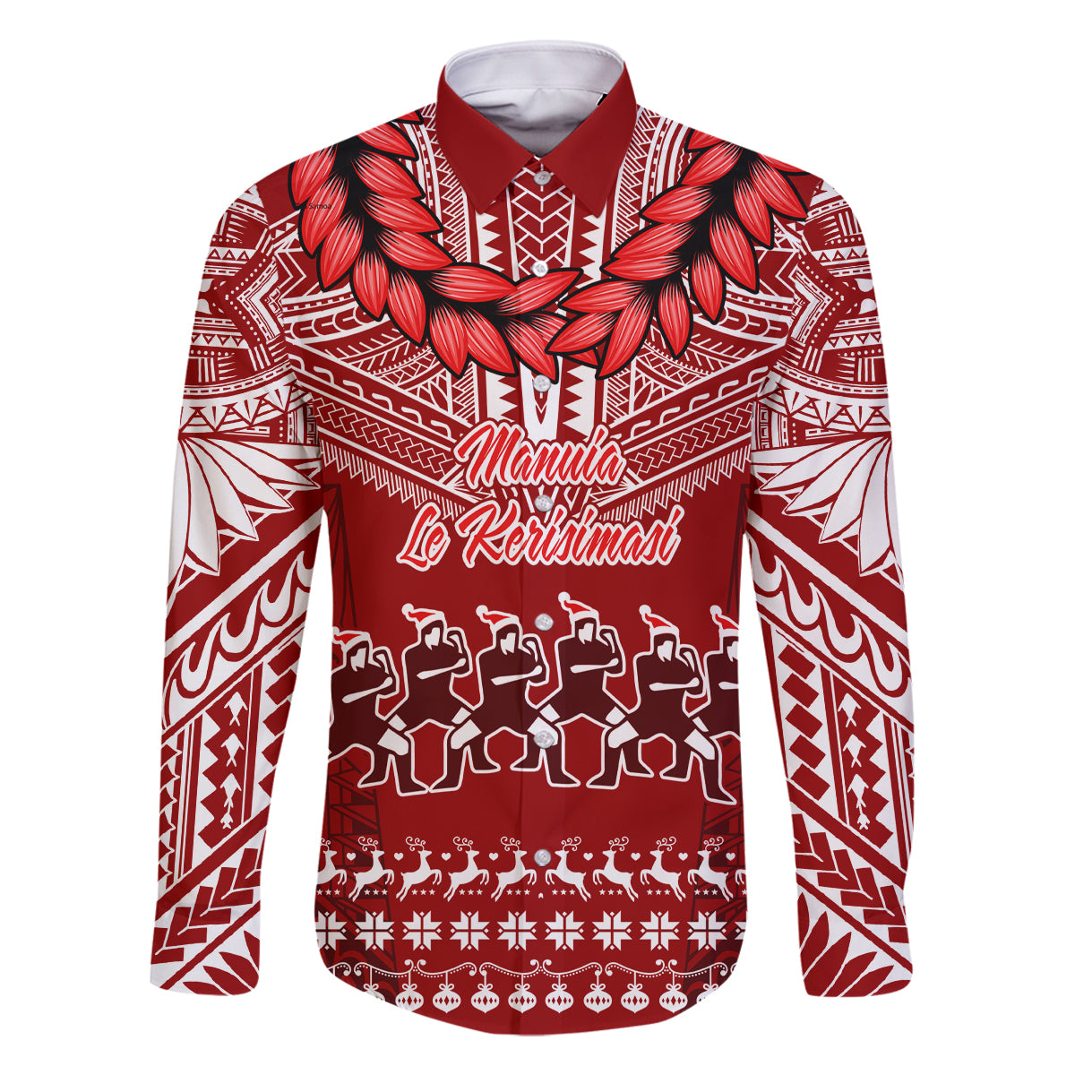 Toa Samoa Christmas Family Matching Summer Maxi Dress and Hawaiian Shirt Samoa Siva Tau Manuia Le Kerisimasi Red Vibe LT9 Dad's Shirt - Long Sleeve Red - Polynesian Pride