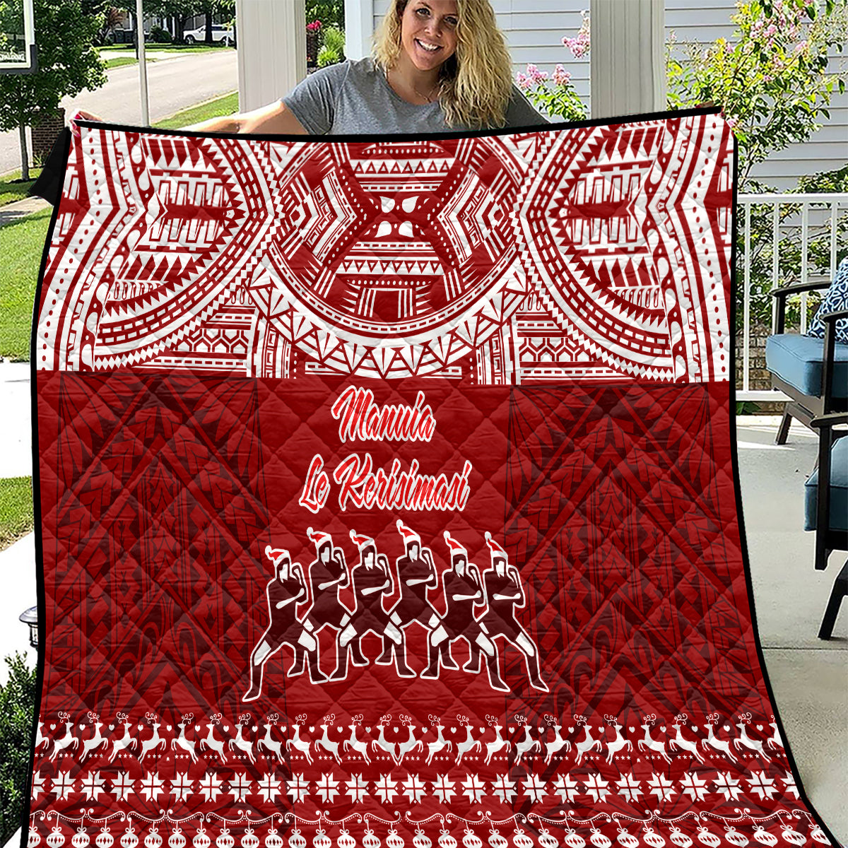 Toa Samoa Christmas Quilt Samoa Siva Tau Manuia Le Kerisimasi Red Vibe LT9 Red - Polynesian Pride