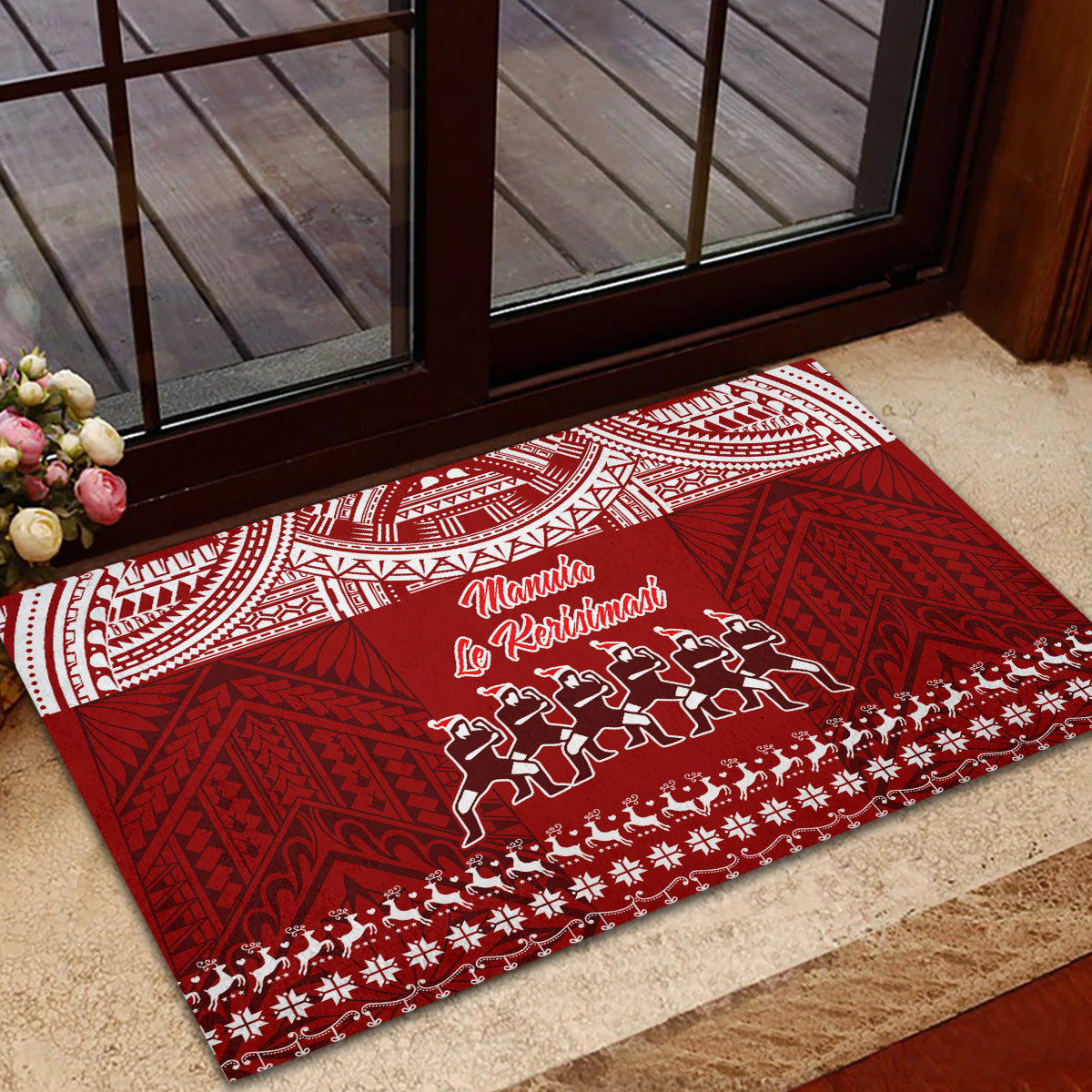 Toa Samoa Christmas Rubber Doormat Samoa Siva Tau Manuia Le Kerisimasi Red Vibe LT9 - Polynesian Pride