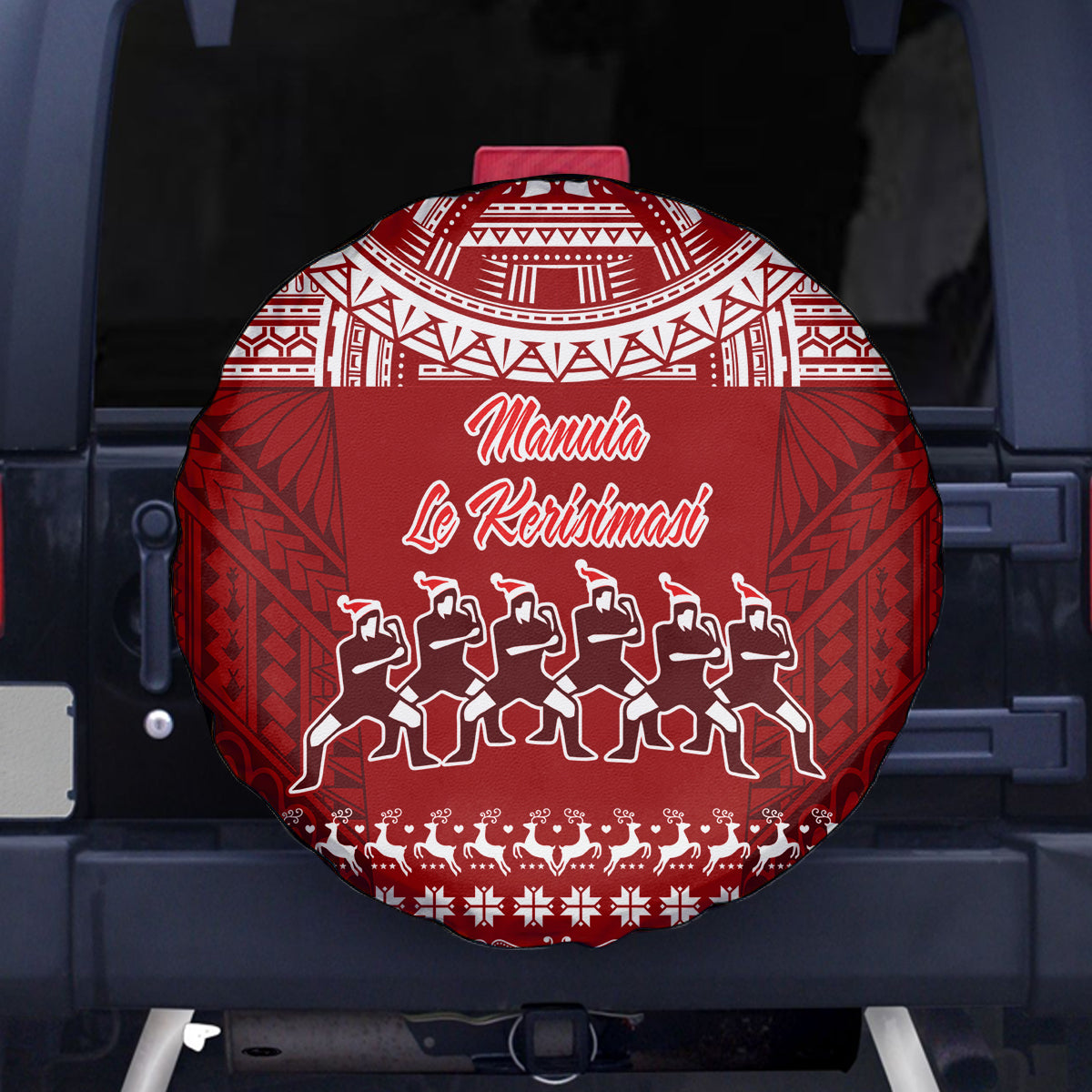 Toa Samoa Christmas Spare Tire Cover Samoa Siva Tau Manuia Le Kerisimasi Red Vibe LT9 Red - Polynesian Pride