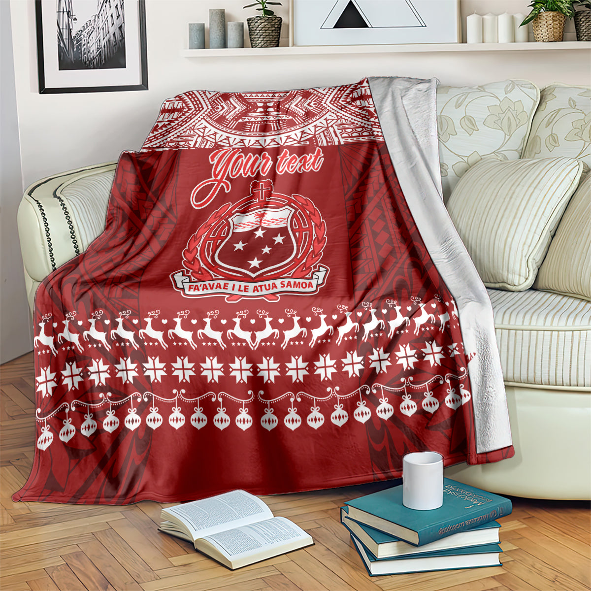Personalised Toa Samoa Christmas Blanket Samoa Siva Tau Manuia Le Kerisimasi Red Vibe LT9 - Polynesian Pride
