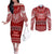 Personalised Toa Samoa Christmas Couples Matching Off The Shoulder Long Sleeve Dress and Long Sleeve Button Shirt Samoa Siva Tau Manuia Le Kerisimasi Red Vibe LT9 Red - Polynesian Pride