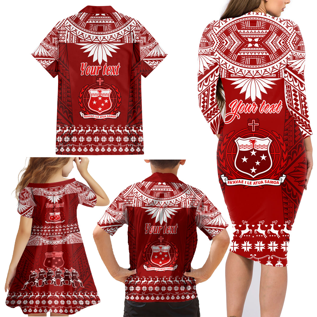 Personalised Toa Samoa Christmas Family Matching Long Sleeve Bodycon Dress and Hawaiian Shirt Samoa Siva Tau Manuia Le Kerisimasi Red Vibe LT9 - Polynesian Pride